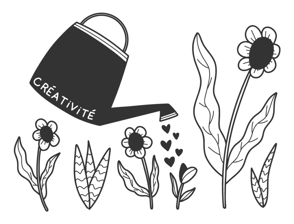 Illustration de fleurs et d'arrosoir